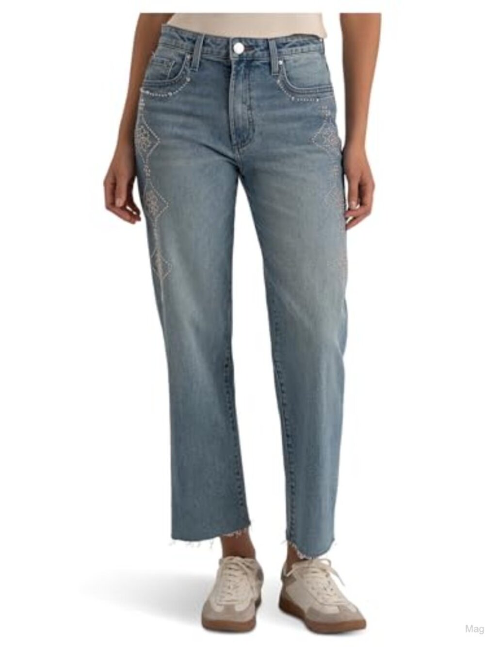 High-Rise Ankle Straight Leg Jeans 99% Cotton Spandex Stretchable